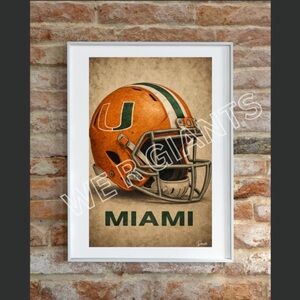 UNIVERSITY OF MIAMI Football Helmet Poster Print 11x17 Wall Art Man Cave Decor